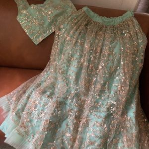 Lashkaraa Mint and Gold Sequins Embroidered Lehenga